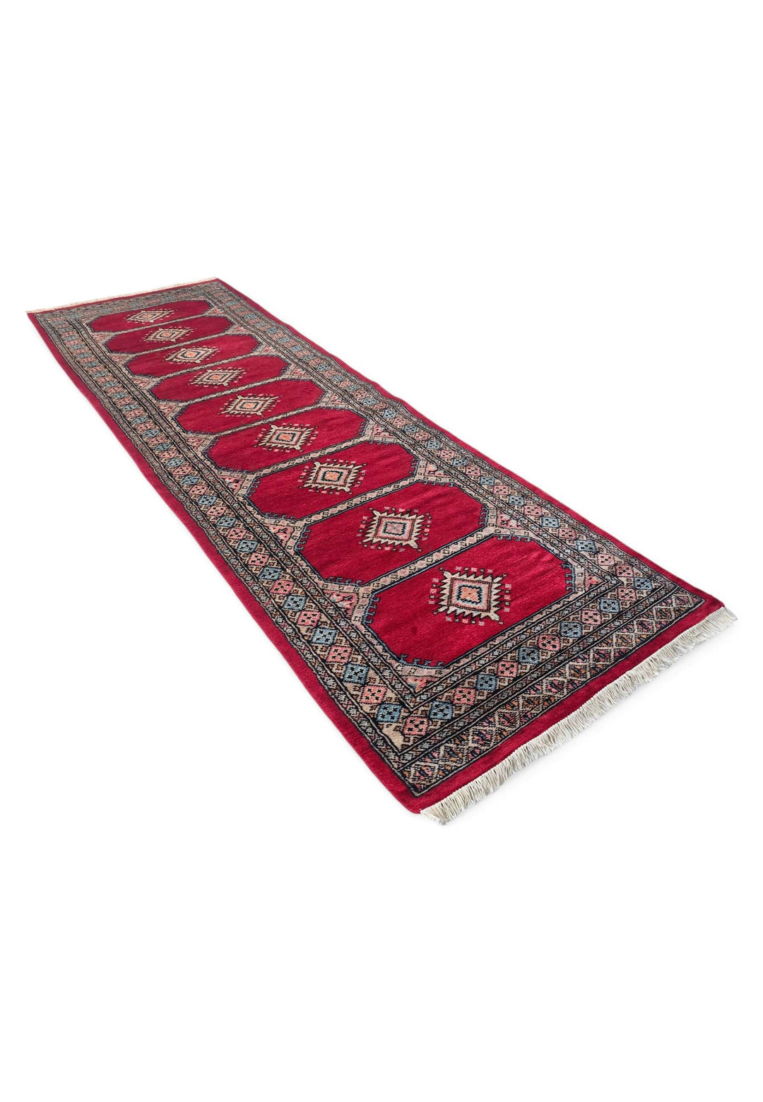 Crimson salmon Bokhara runner 78×246cm, Pakistani craftsmanship