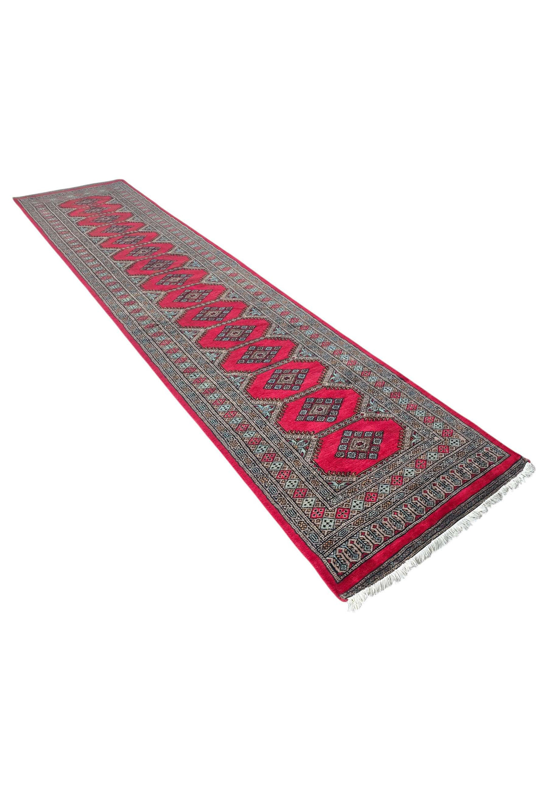 Crimson compartment Bokhara runner 78×360cm, Pakistani craftsmanship