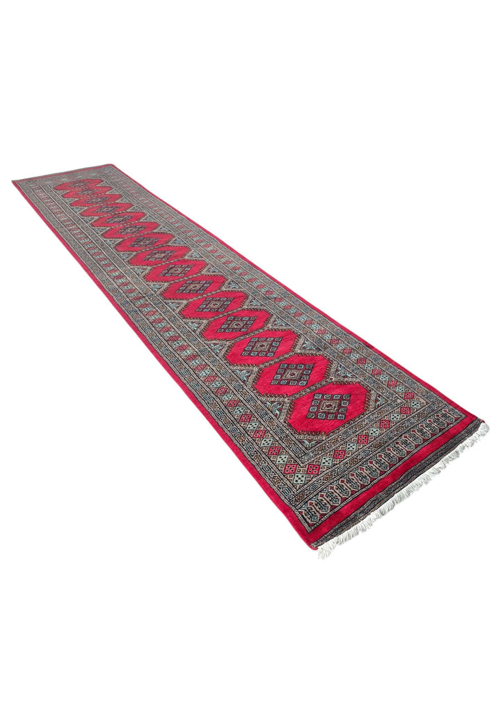 Crimson compartment Bokhara runner 78×360cm, Pakistani craftsmanship