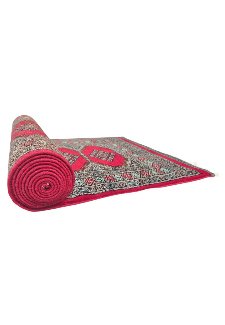 One-of-a-kind crimson compartment medallion Bokhara runner
