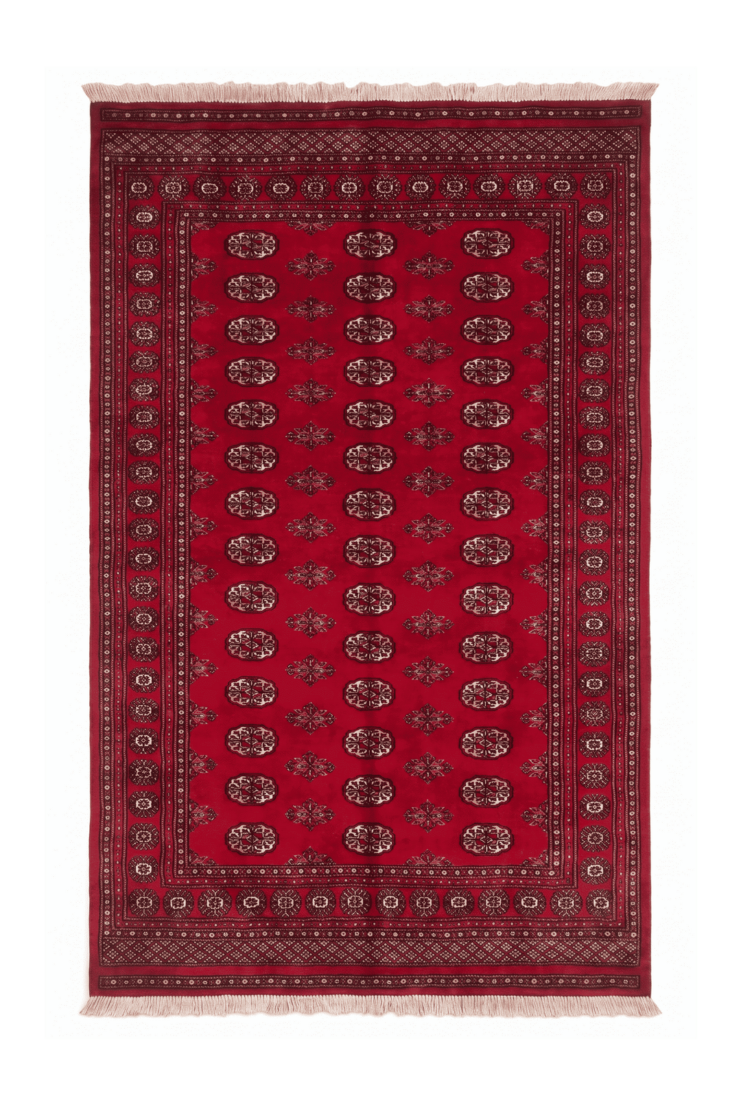 Crimson and cream Turkmen gül Bokhara rug, 156×254cm, about 2 tatami