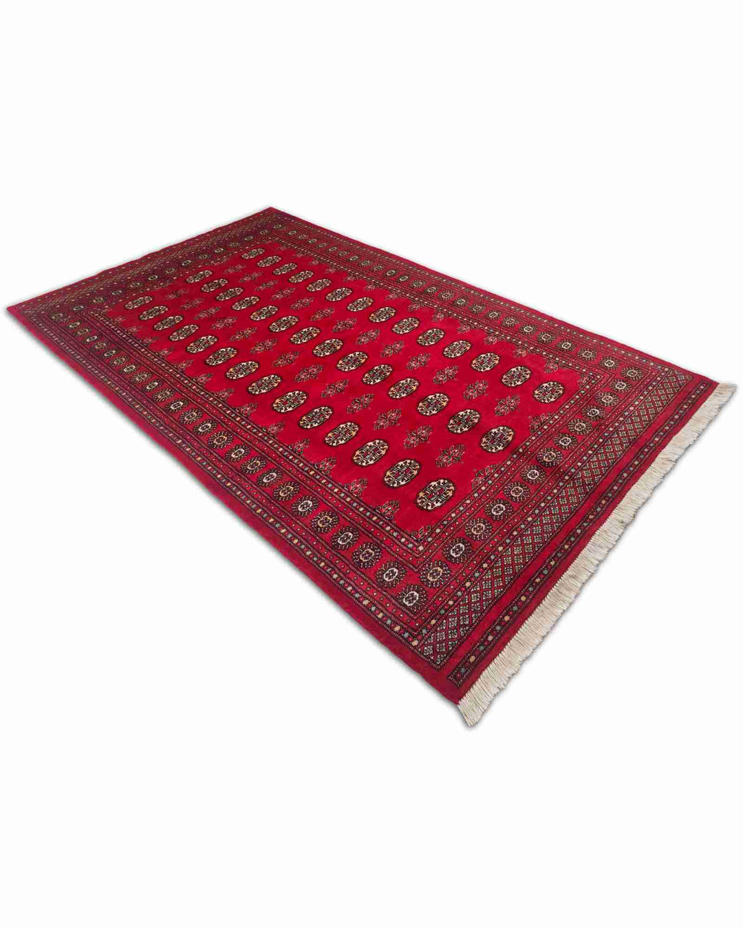 Crimson and cream Turkmen gül rug for a bedroom, about 2 tatami