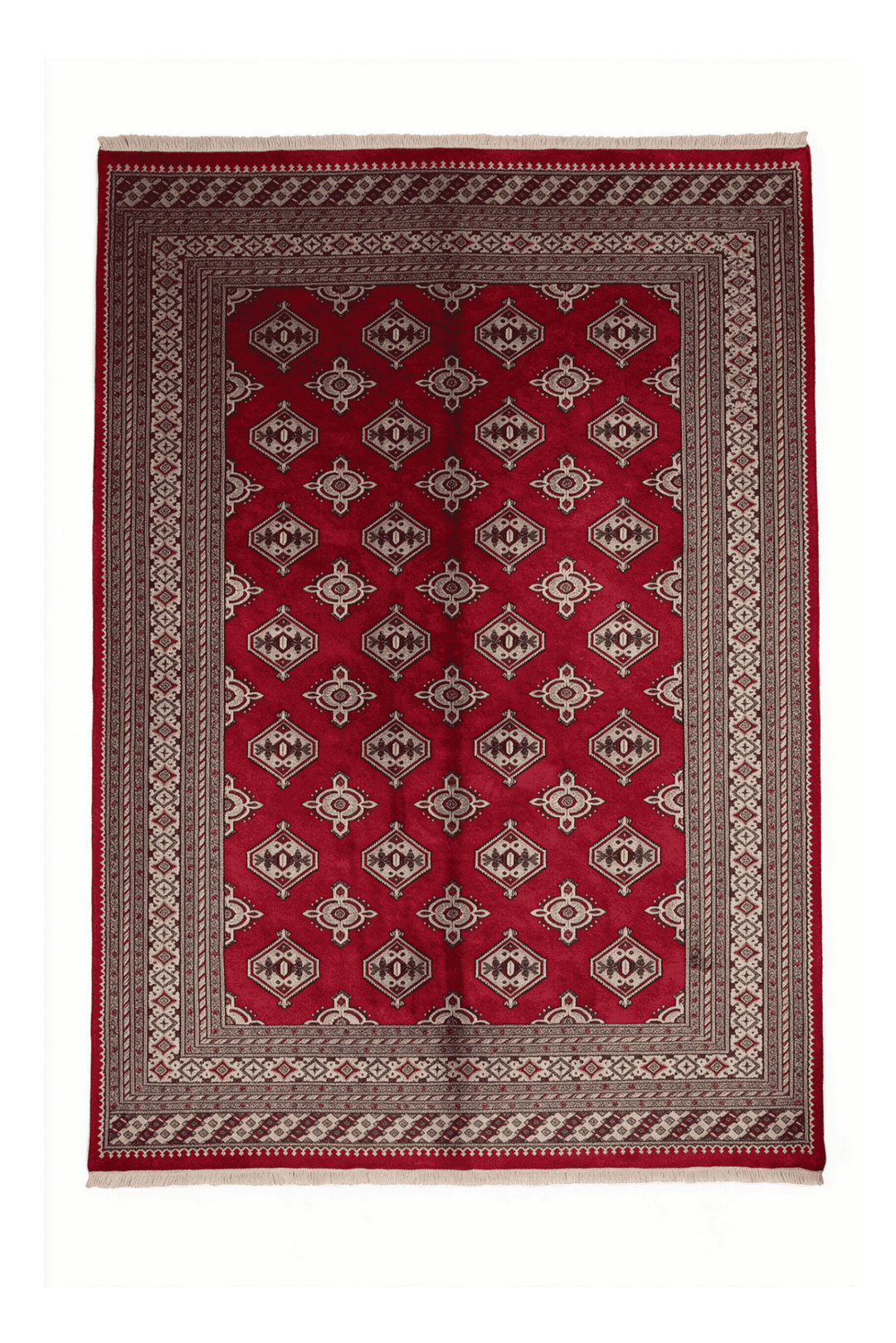 Deep crimson Turkmen gül Bokhara hand-knotted wool rug, 197×252cm, 3 tatami