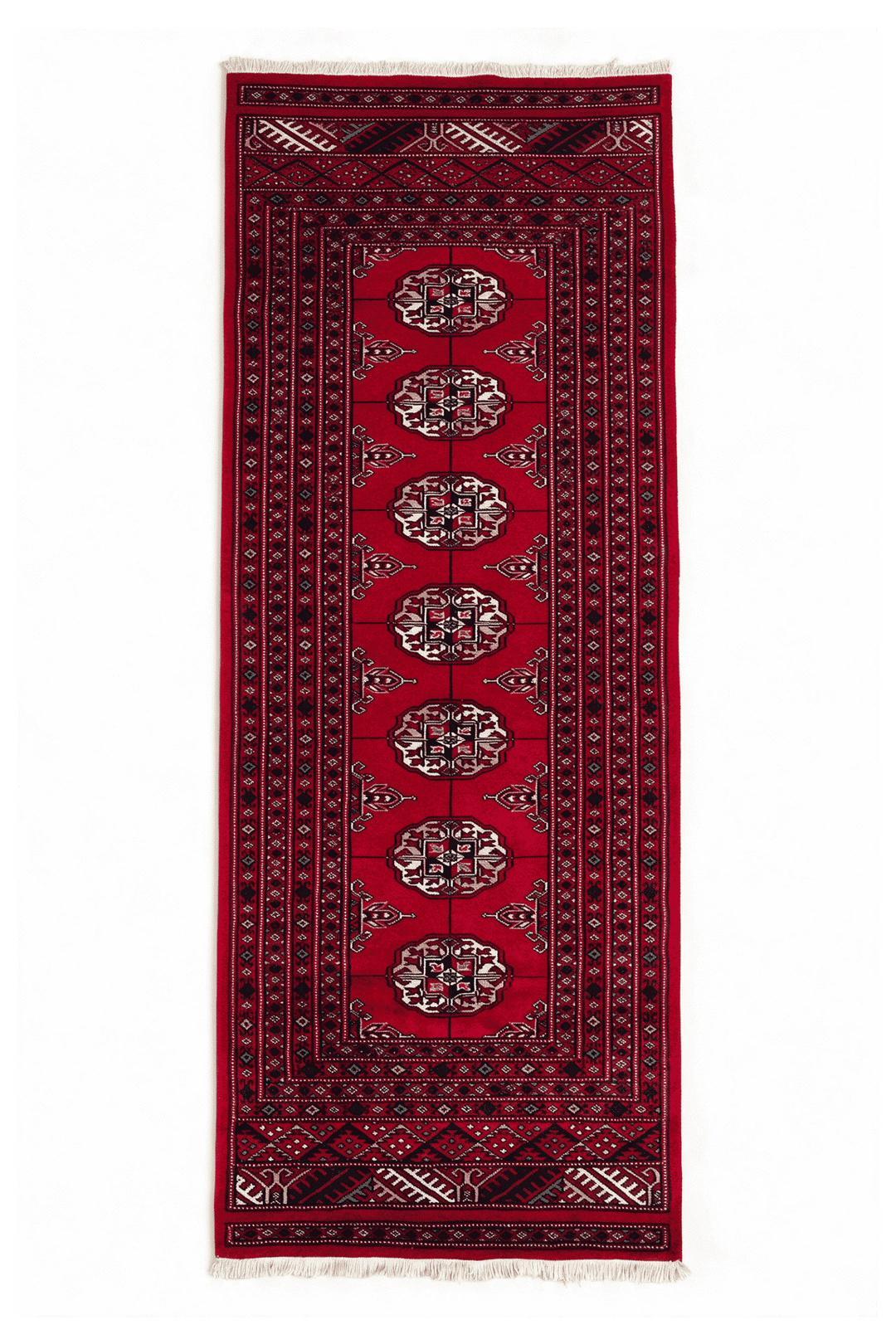 Crimson Turkmen gül Bokhara hand-knotted wool rug, 70×156cm, about 1.5 tatami