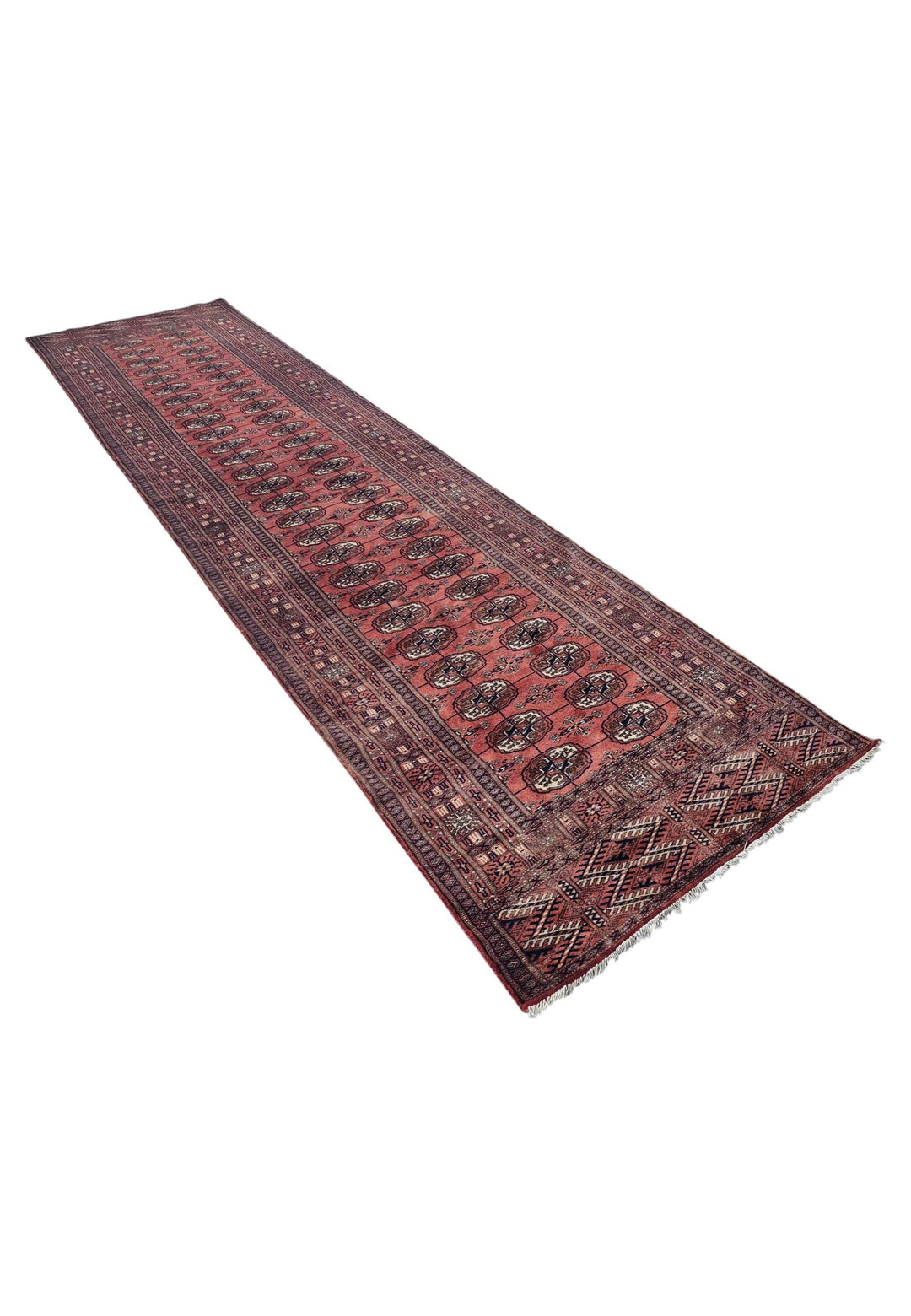 Brick red Afghan Sherwan runner 90×353cm, Afghanistan craftsmanship
