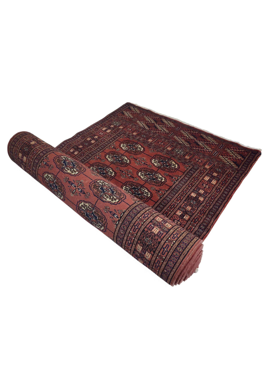 Brick red and ivory Bokhara design runner for a hallway, 353cm