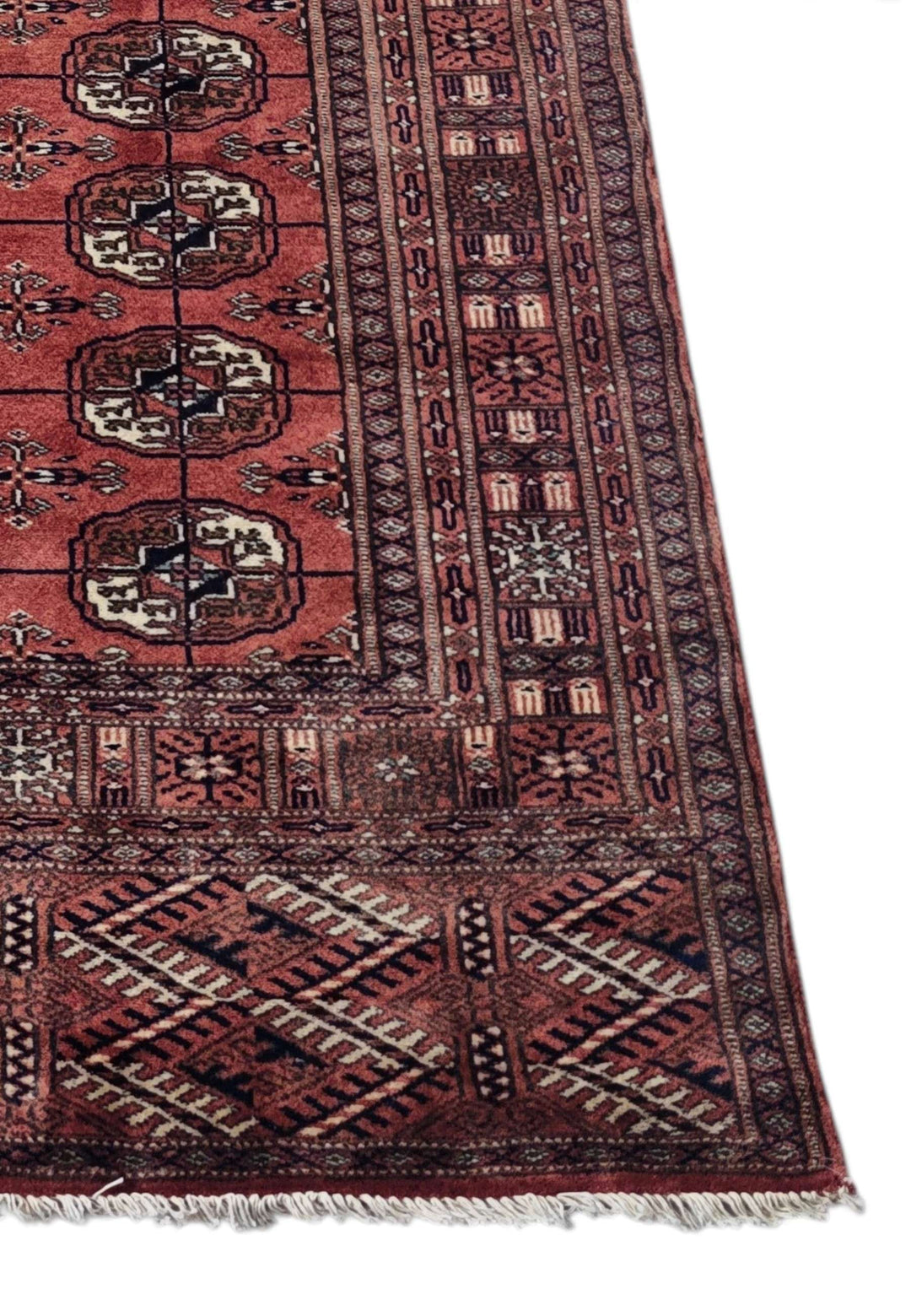 Corner of brick red Turkmen gül Afghan hand-knotted runner