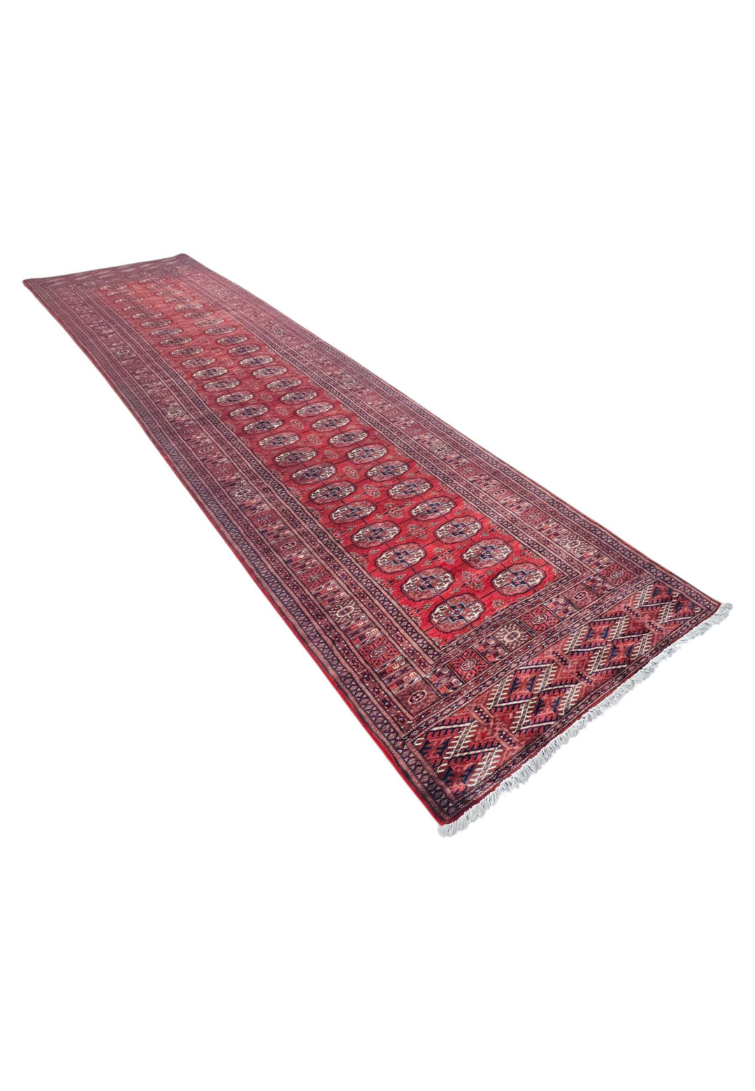 Deep red Afghan Sherwan runner 94×370cm, Afghanistan craftsmanship
