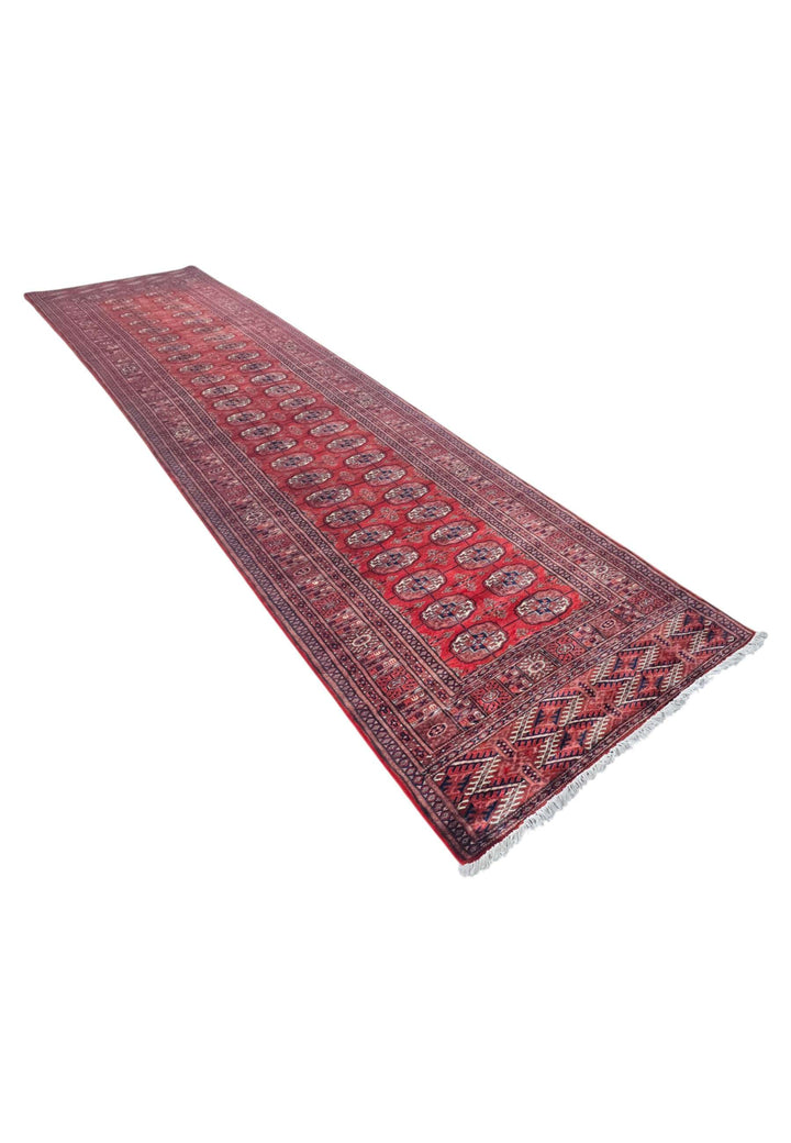 Deep red Afghan Sherwan runner 94×370cm, Afghanistan craftsmanship