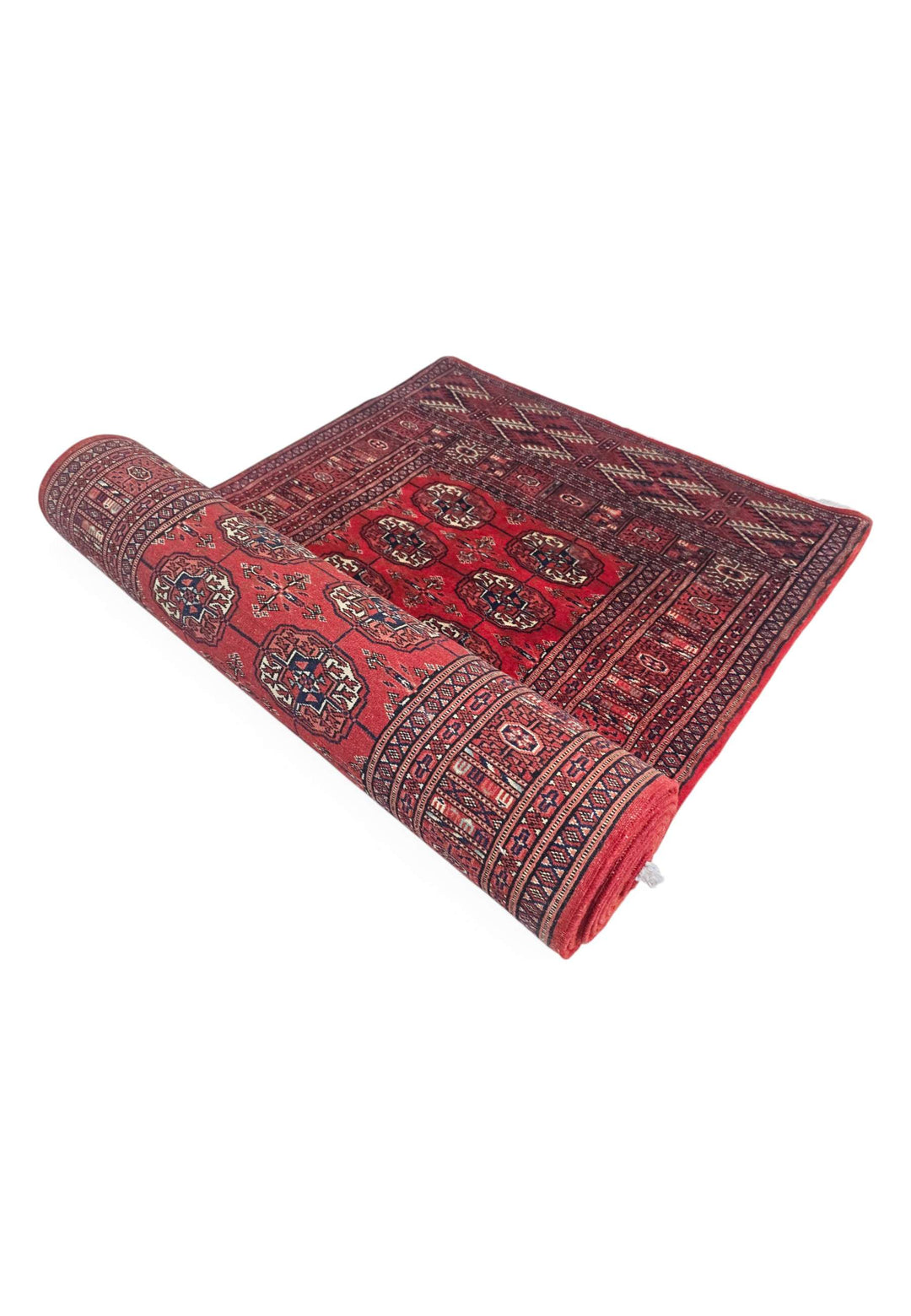 One-of-a-kind deep red Afghan Sherwan hand-knotted runner