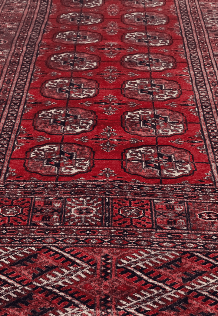 Fringe of deep red and cream Afghan Sherwan runner