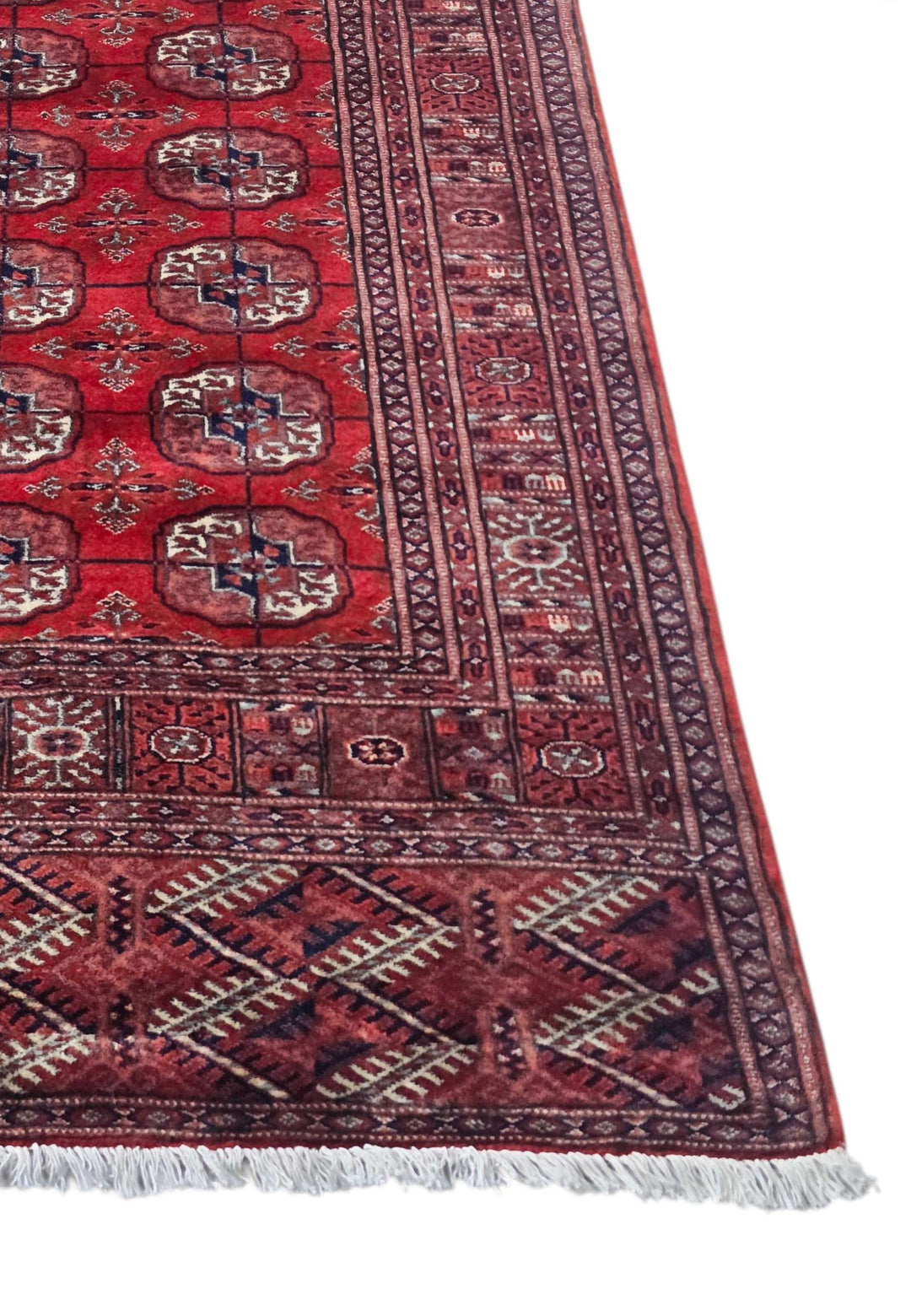 Corner of deep red Turkmen gül Afghan hand-knotted runner