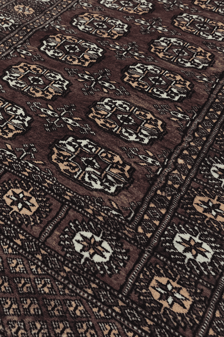 Turkmen gül motifs in taupe and cream on Bokhara runner