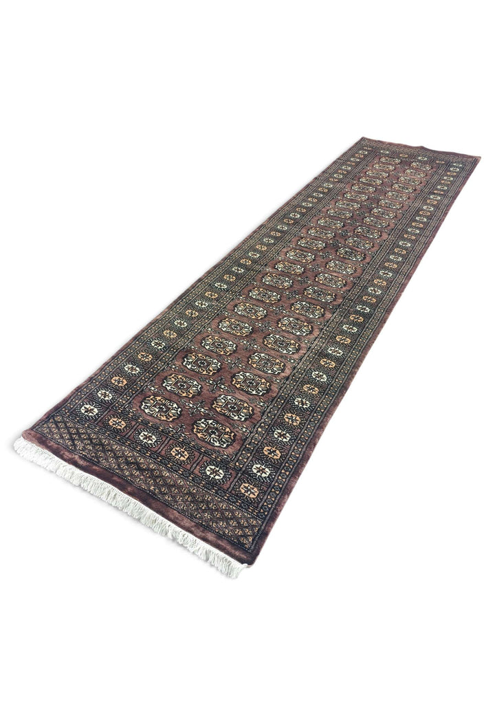 Hand-knotted wool pile of taupe cream Bokhara runner, 77×274cm