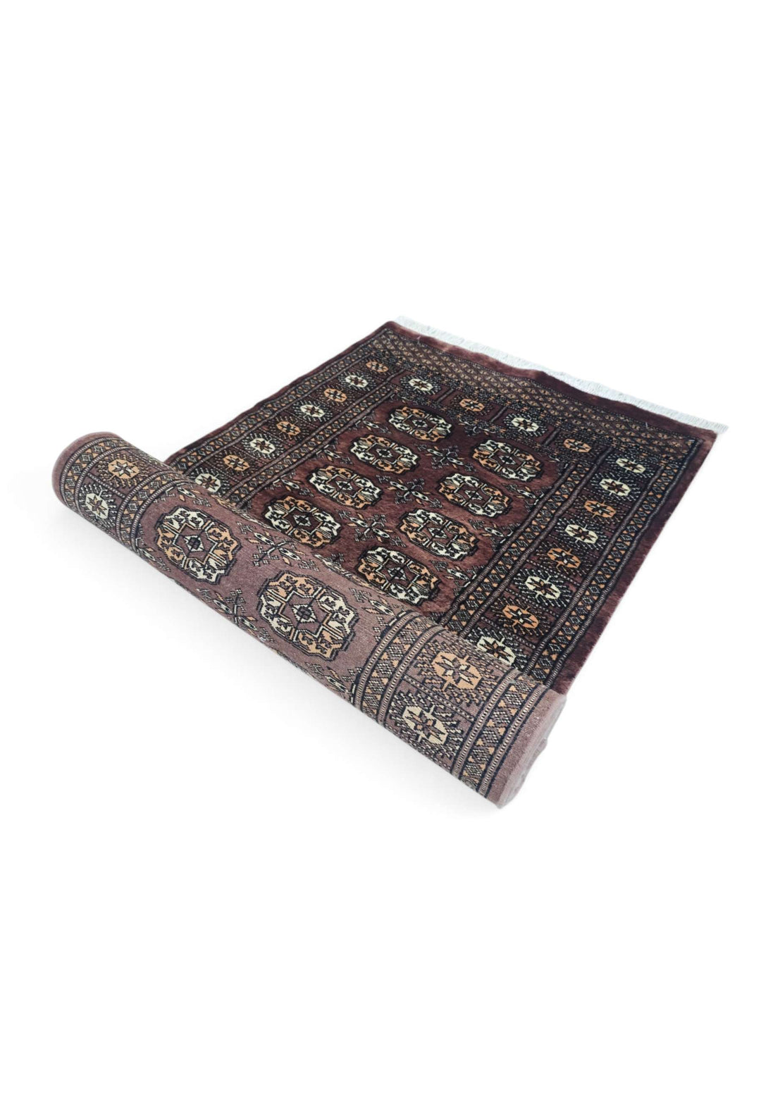 Taupe and cream Turkmen gül runner for a hallway, 77×274cm