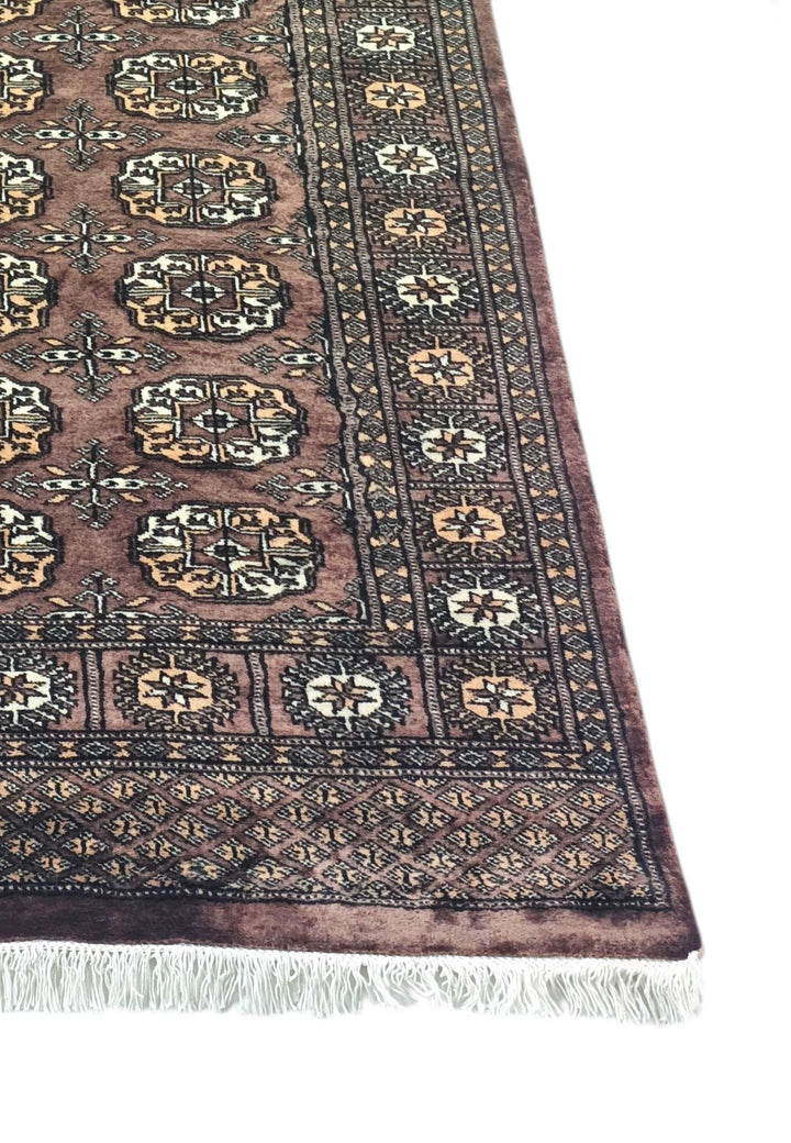 Taupe and cream hand-knotted Bokhara wool runner, 274cm long