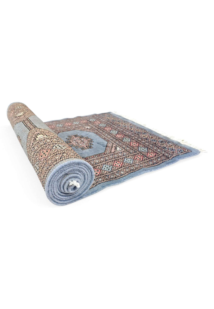 Dusty blue and rose medallion runner for a hallway, 79×297cm