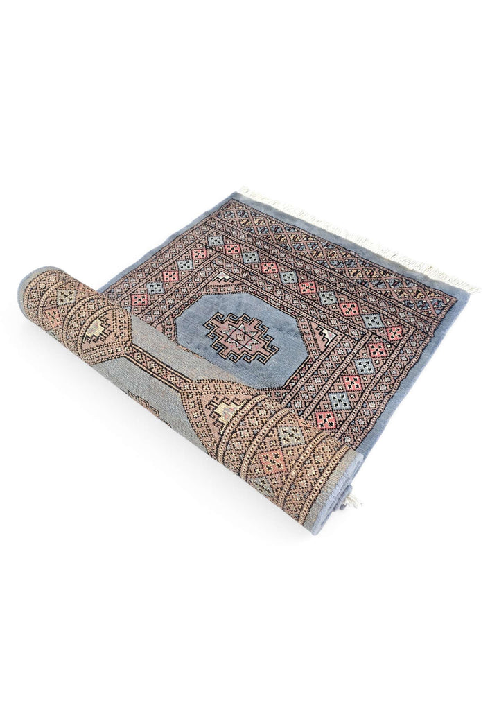 One-of-a-kind dusty blue and rose Pakistani Bokhara runner
