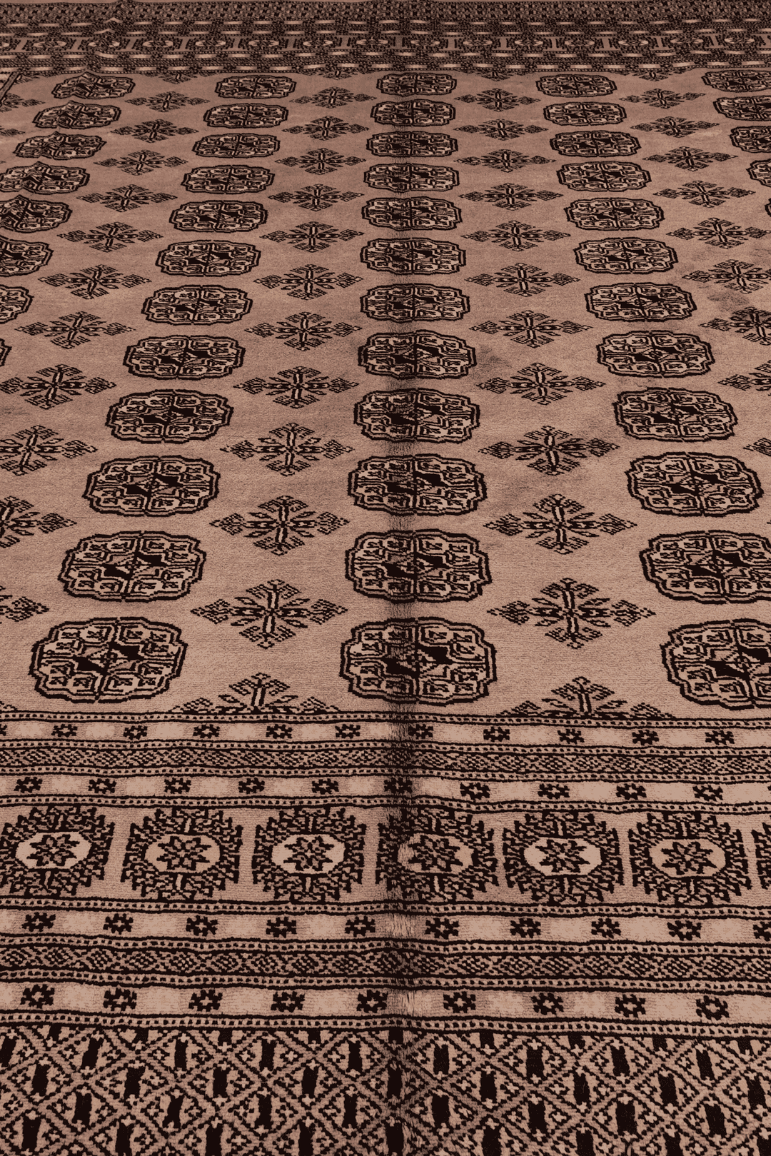 Hand-knotted wool pile of dusty taupe square Bokhara rug, 248×250cm