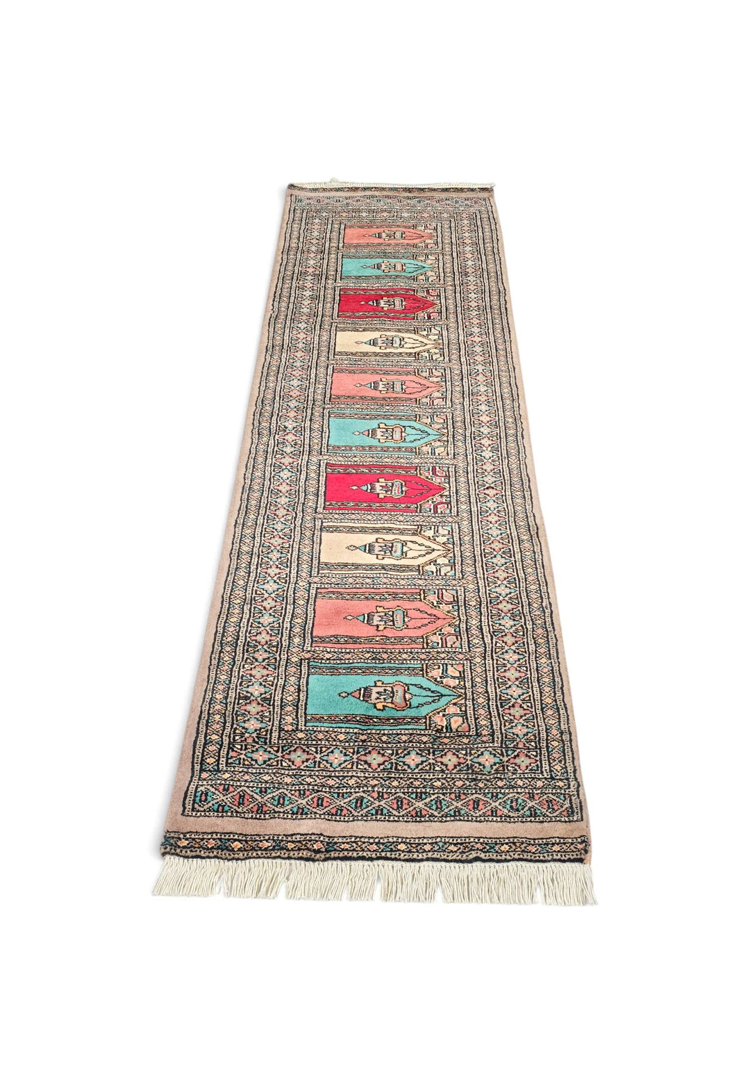 Hand-knotted wool pile of camel saf Bokhara runner, 62×187cm