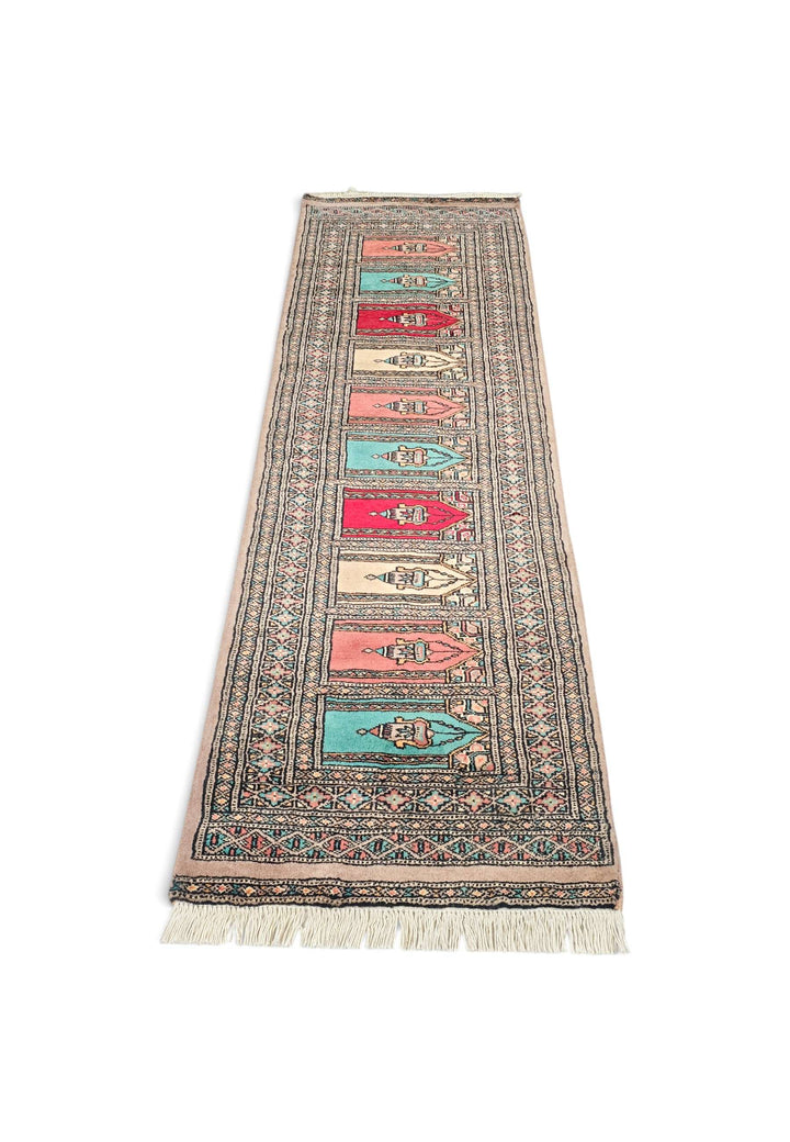 Hand-knotted wool pile of camel saf Bokhara runner, 62×187cm
