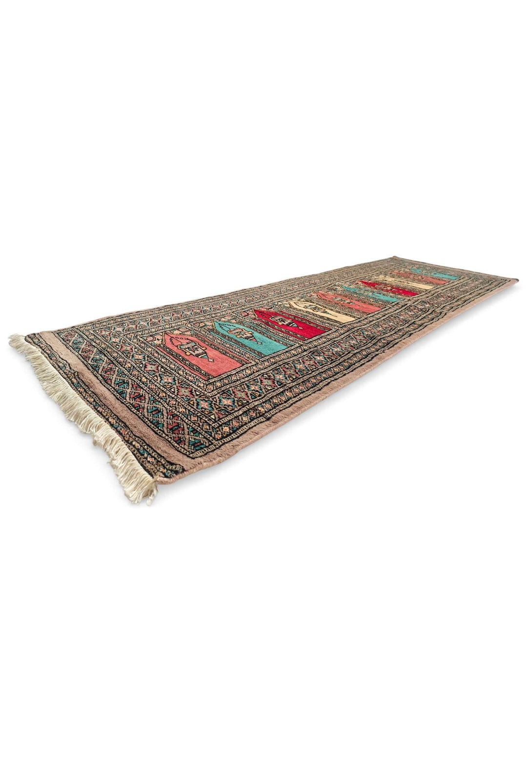 Camel saf Bokhara hand-knotted wool rug 62×187cm, Pakistani craftsmanship