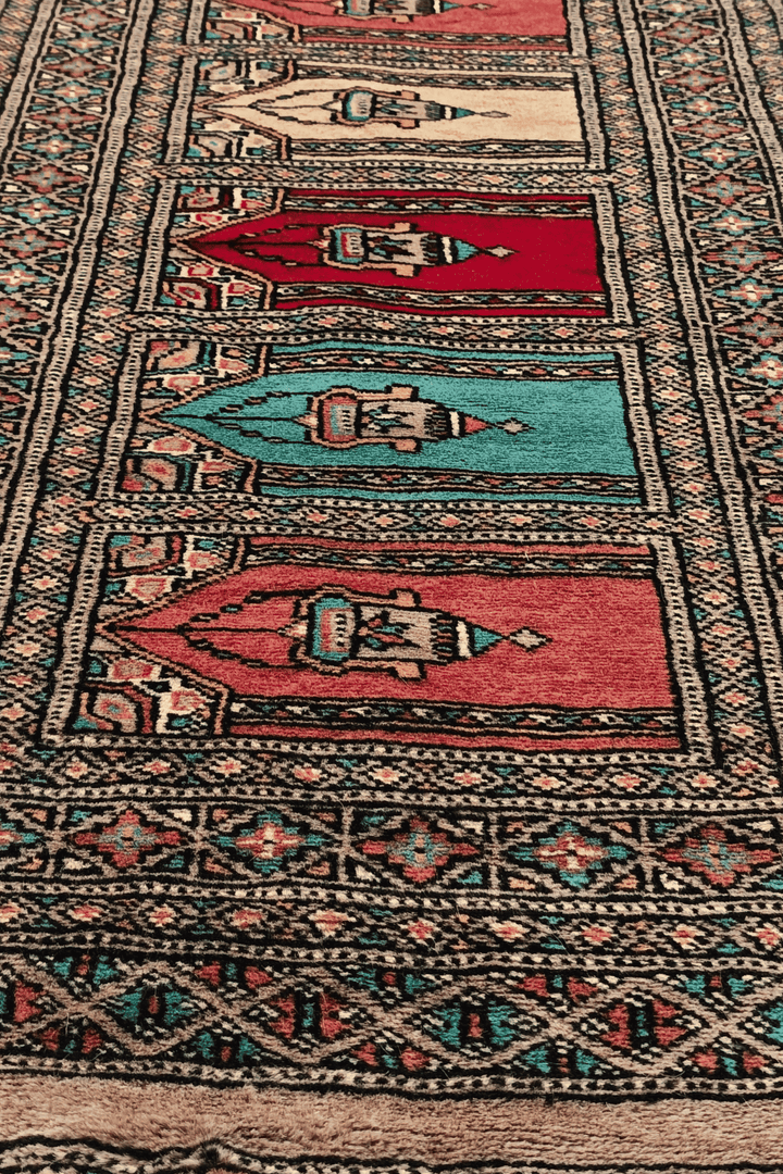 One-of-a-kind camel saf Pakistani Bokhara rug for a hallway