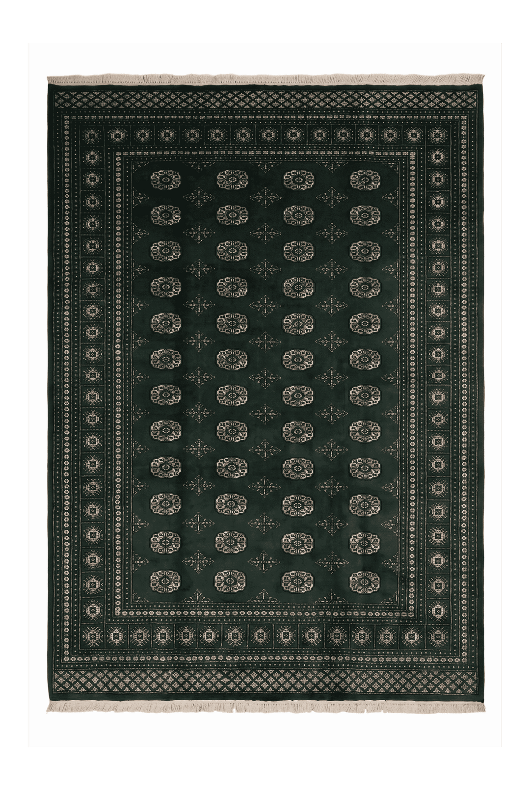 Forest green Turkmen gül Bokhara rug, 217×302cm, about 4.5 tatami