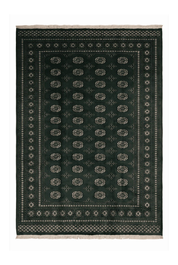 Forest green Turkmen gül Bokhara rug, 217×302cm, about 4.5 tatami