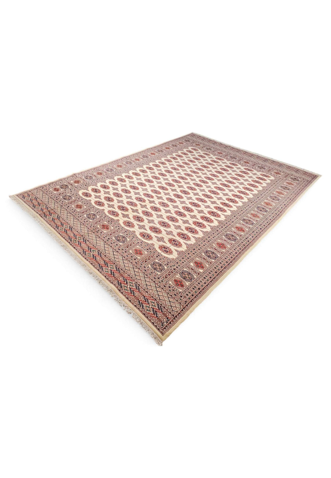 Ivory rust Bokhara hand-knotted wool rug 277×378cm, Pakistani craftsmanship