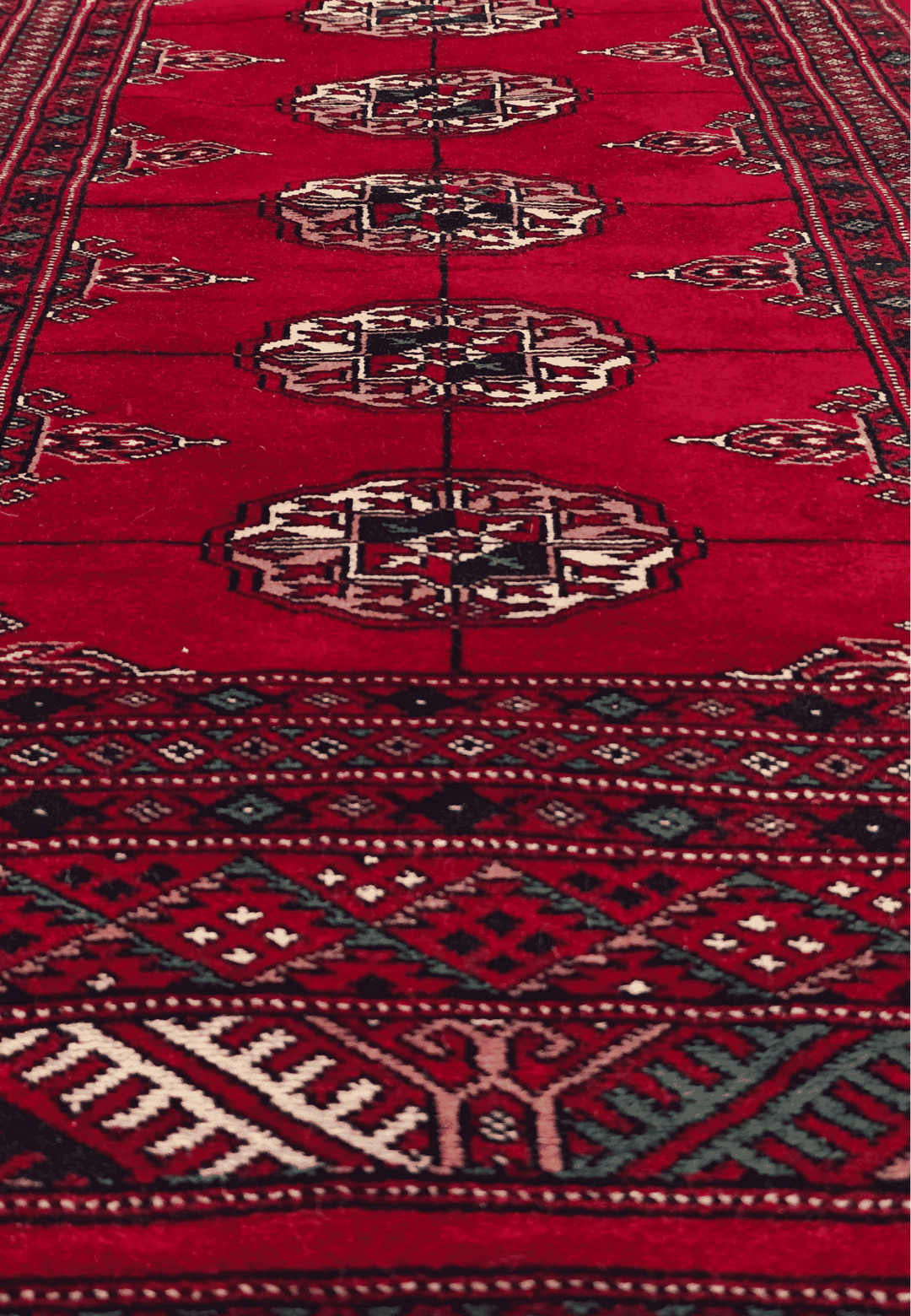 One-of-a-kind madder red and ivory Pakistani Bokhara entrance mat