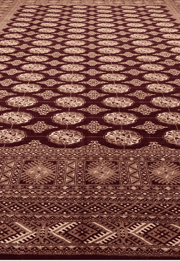 Aubergine and tan gül rug for a large living room, about 6 tatami