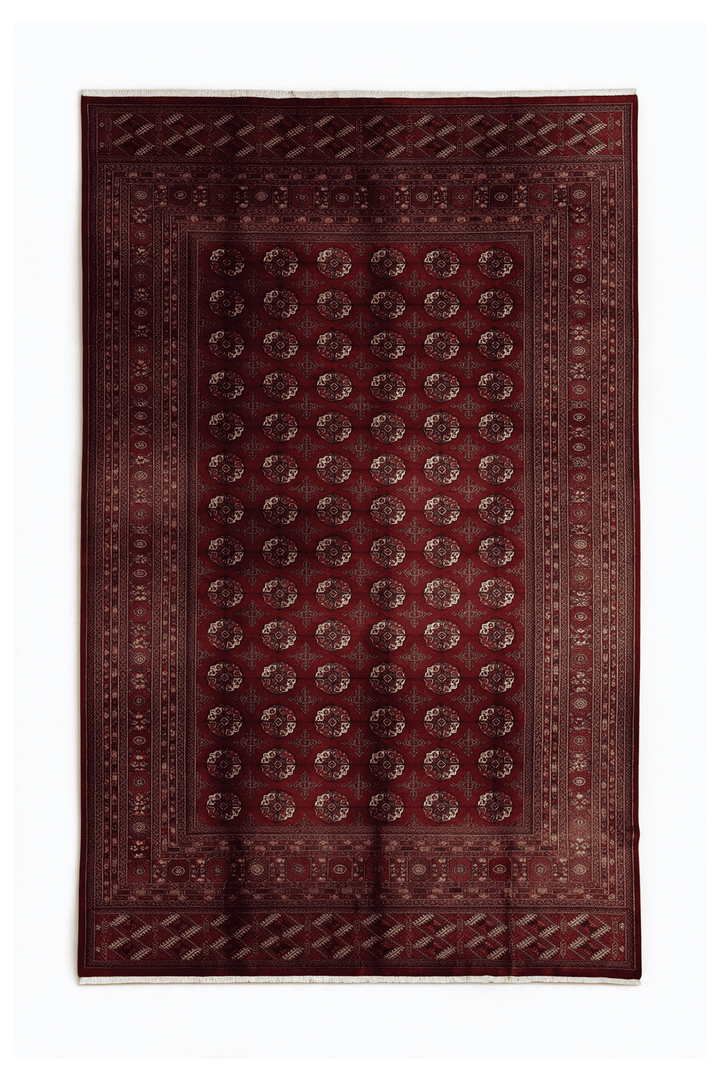 Mauve Taupe Pakistani Bokhara Rug, gul design, hand-knotted, 282×369cm