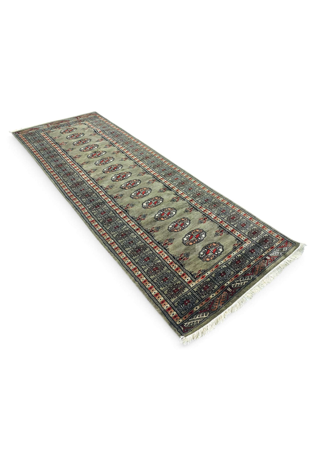 Olive peach Bokhara runner 78×230cm, Pakistani craftsmanship