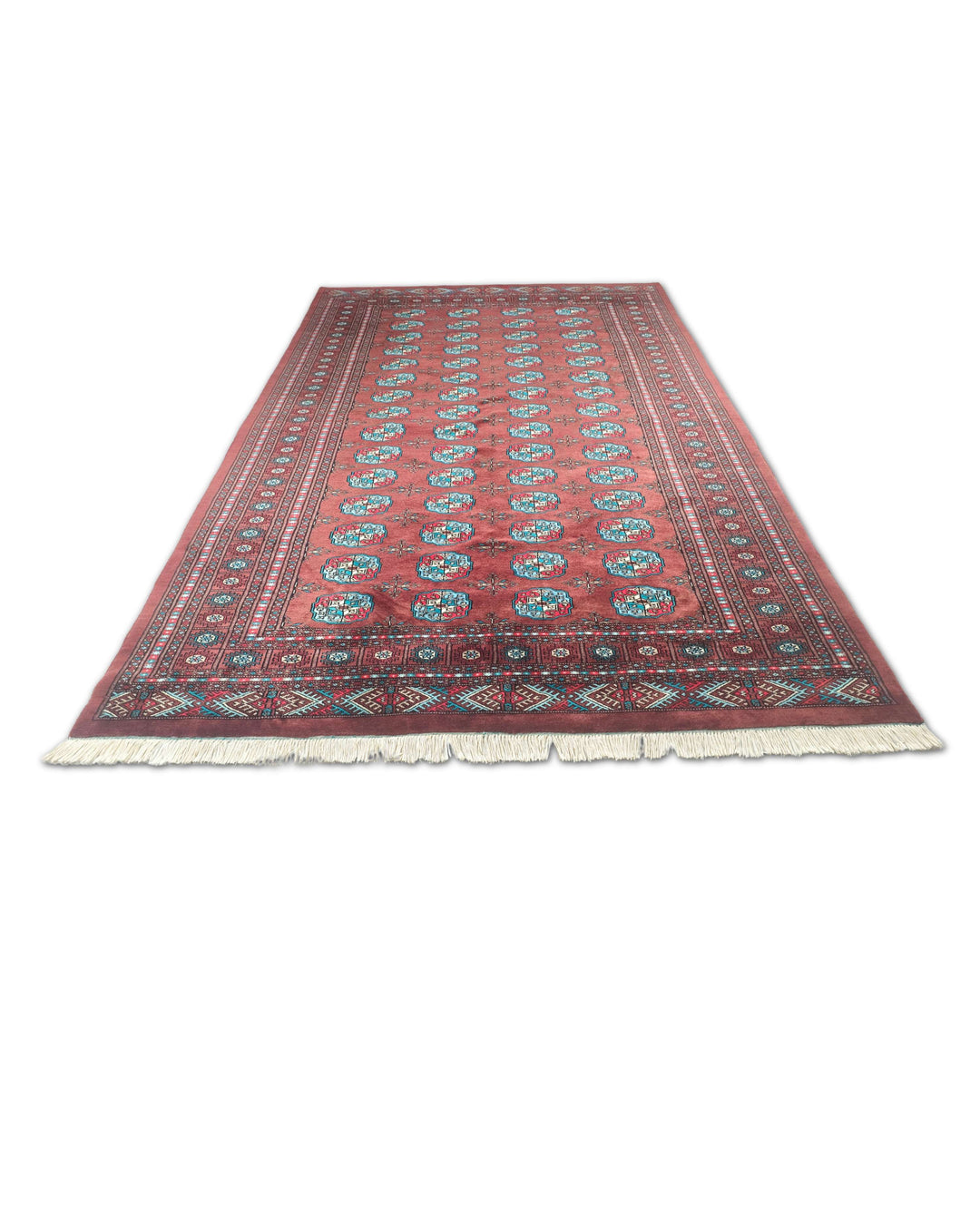 Hand-knotted wool pile of oxblood Bokhara rug, 169×270cm