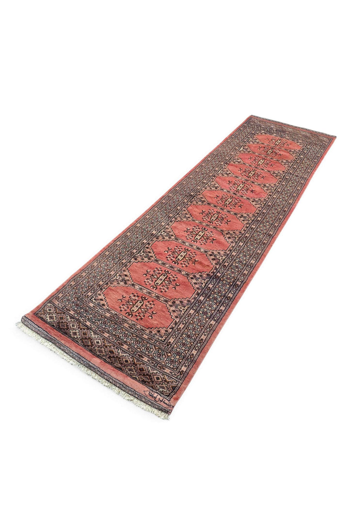 Hand-knotted wool pile of salmon ivory Bokhara runner, 79×266cm