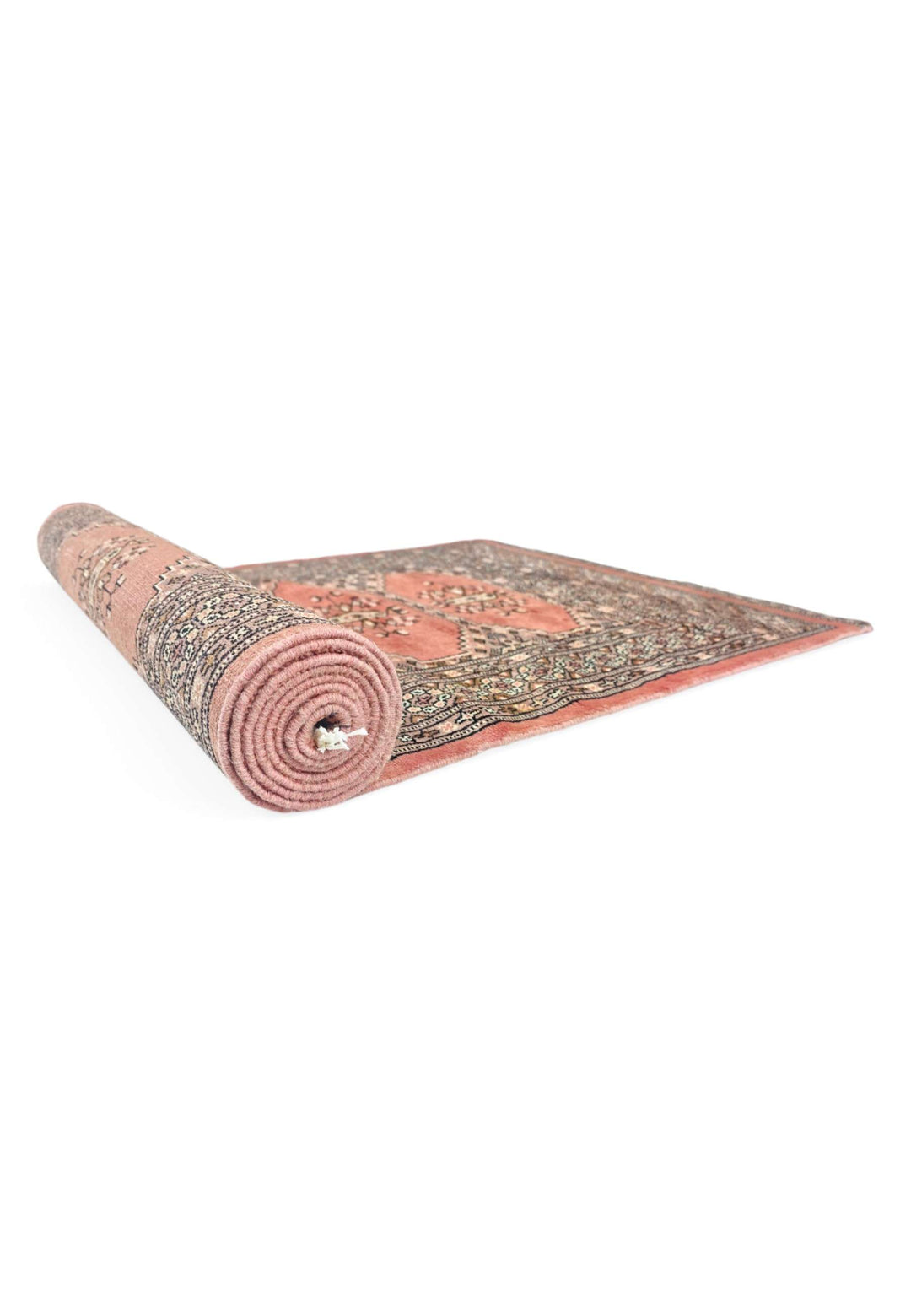 One-of-a-kind signed salmon and ivory Pakistani Bokhara runner
