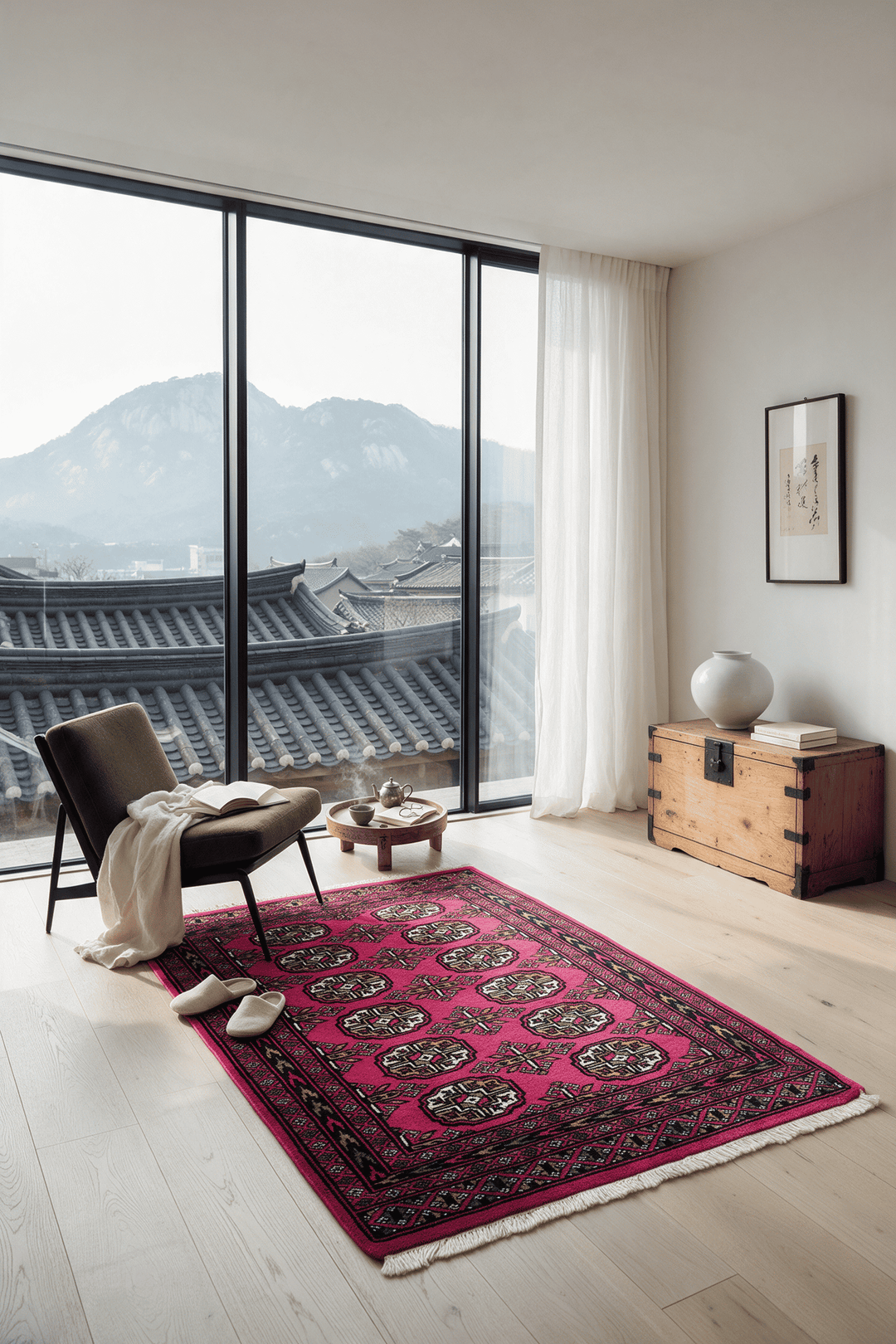 Raspberry Pakistani Bokhara Rug, hand-knotted, 79×124cm, photo 2