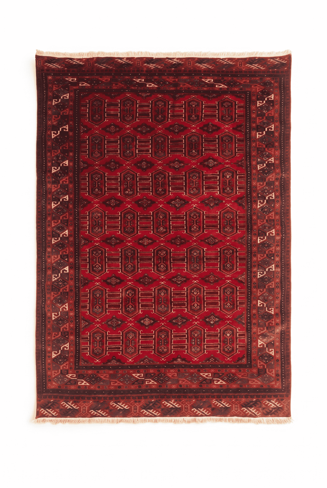 Deep red Turkmen panel Afghan Sherwan rug, 132×167cm, 1.5 tatami