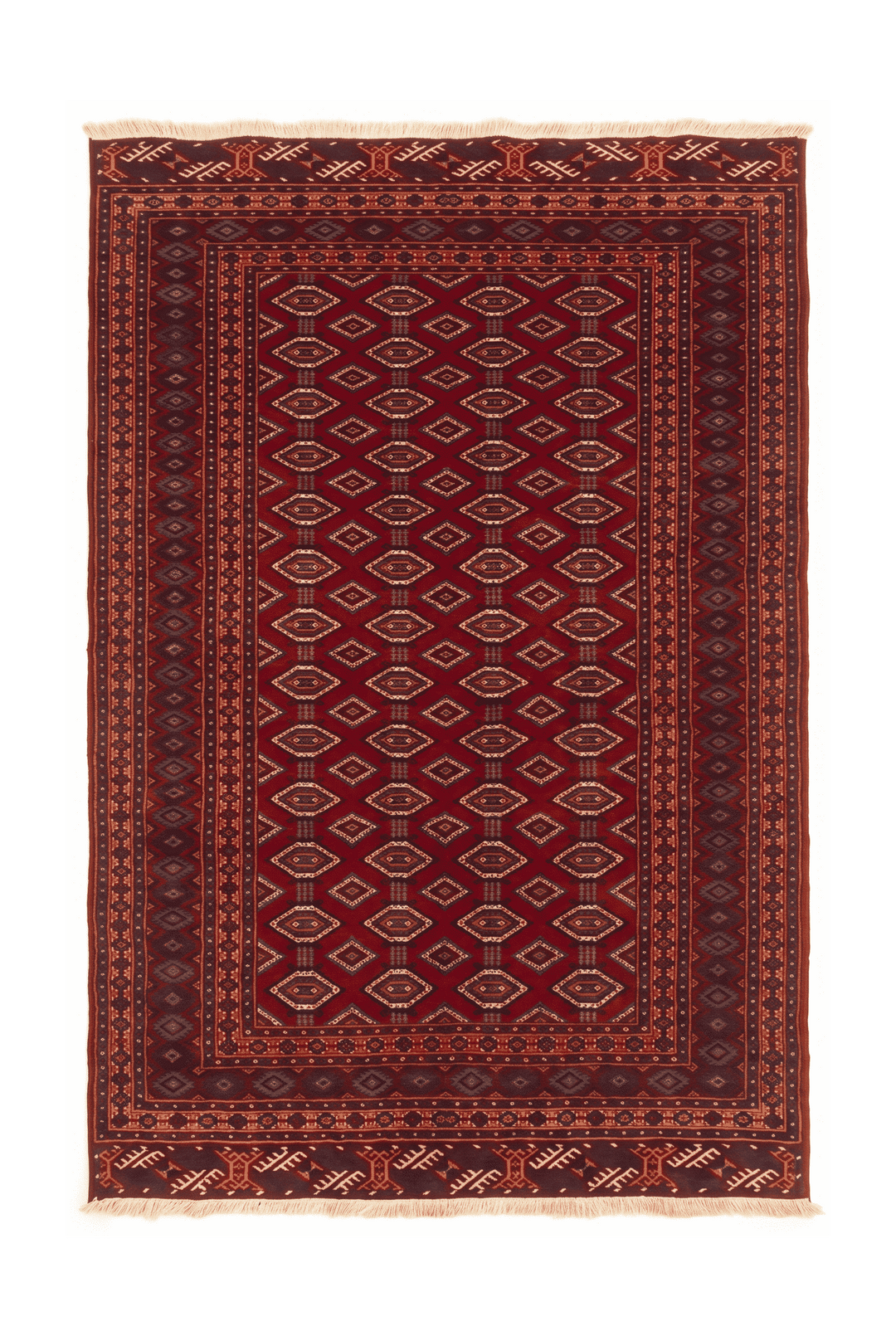 Deep red Turkmen lattice Afghan Sherwan rug, 137×176cm, 1.5 tatami