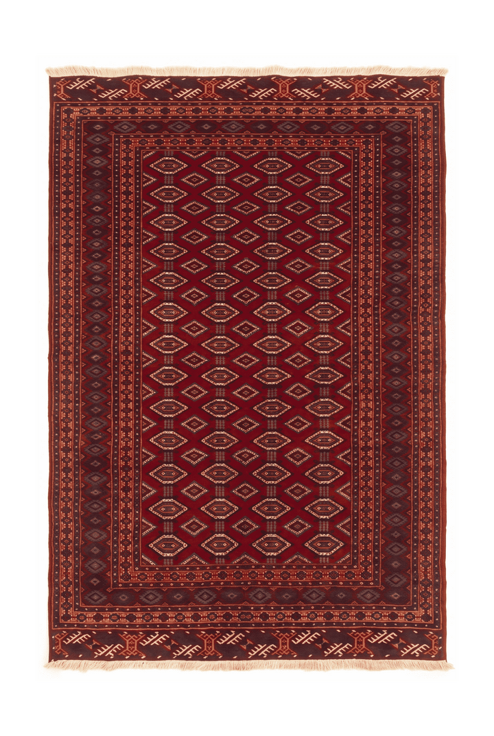 Deep red Turkmen lattice Afghan Sherwan rug, 137×176cm, 1.5 tatami