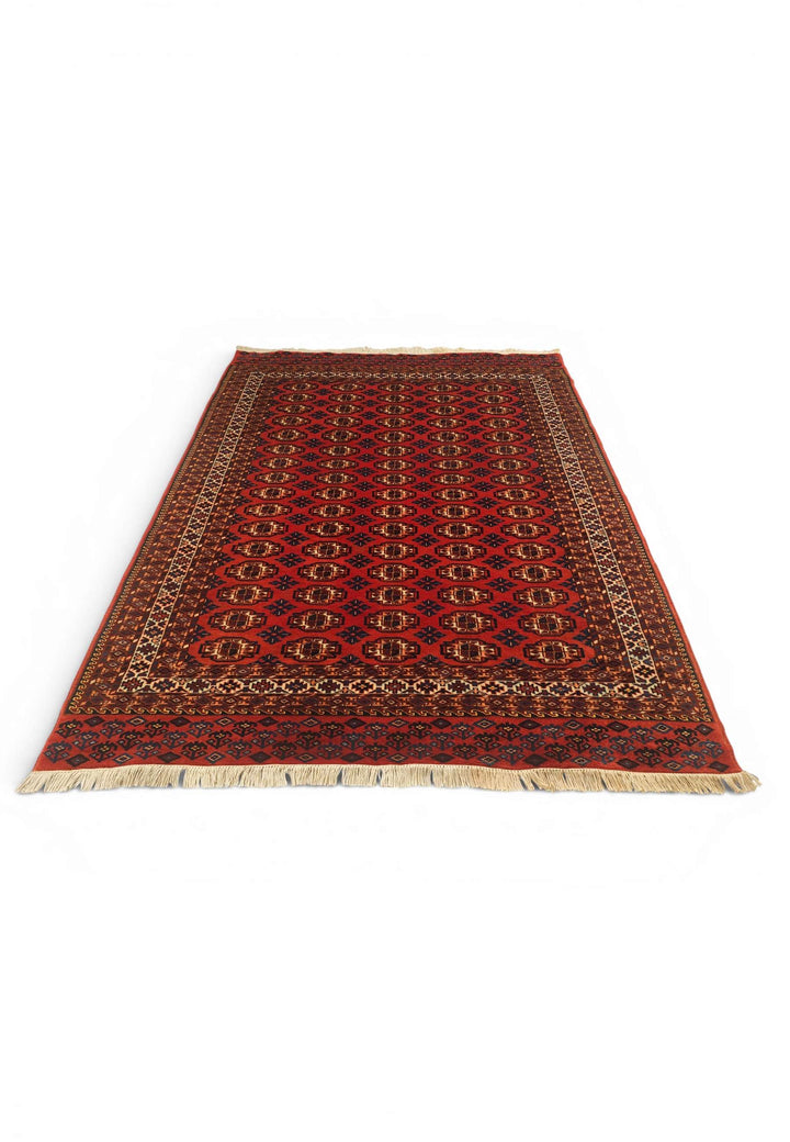One-of-a-kind red Bokhara gül Afghan Sherwan rug