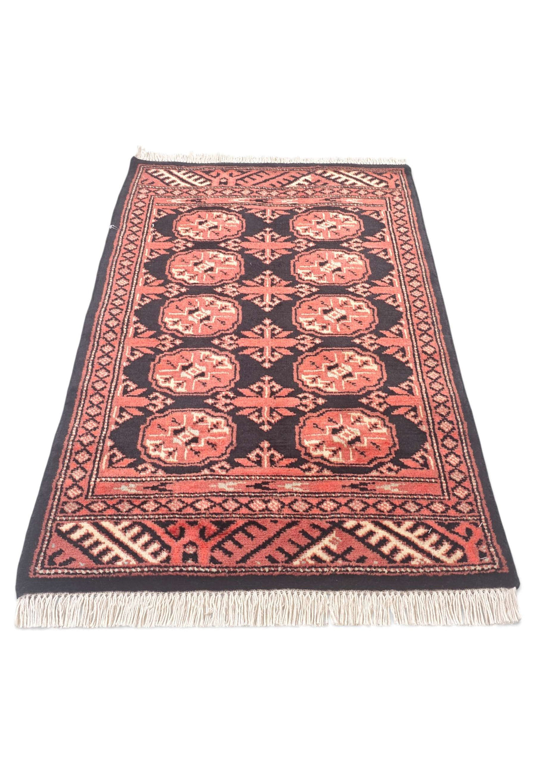 Hand-knotted wool pile of espresso Bokhara rug, 64×96cm