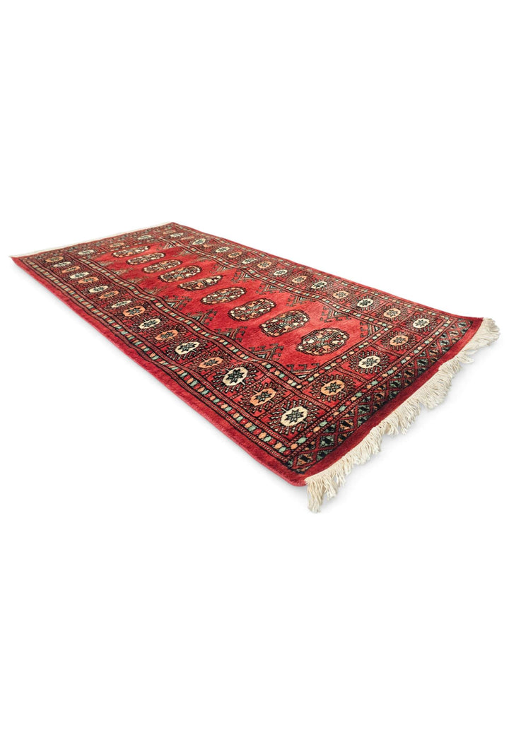 Red salmon Bokhara wool rug 70×136cm, Pakistani craftsmanship