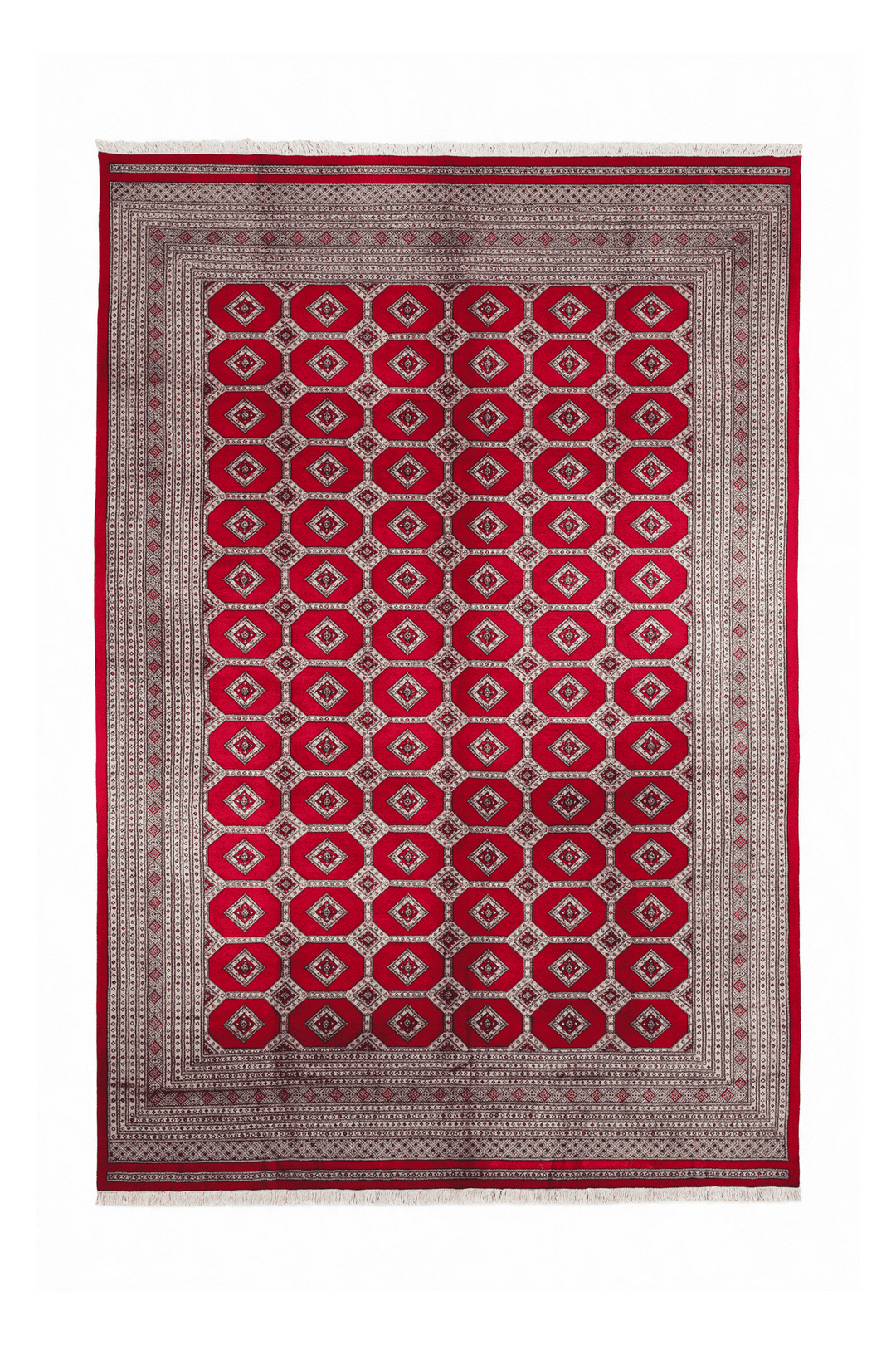 Ruby red diamond lattice Bokhara hand-knotted wool rug, 295×415cm, 8 tatami