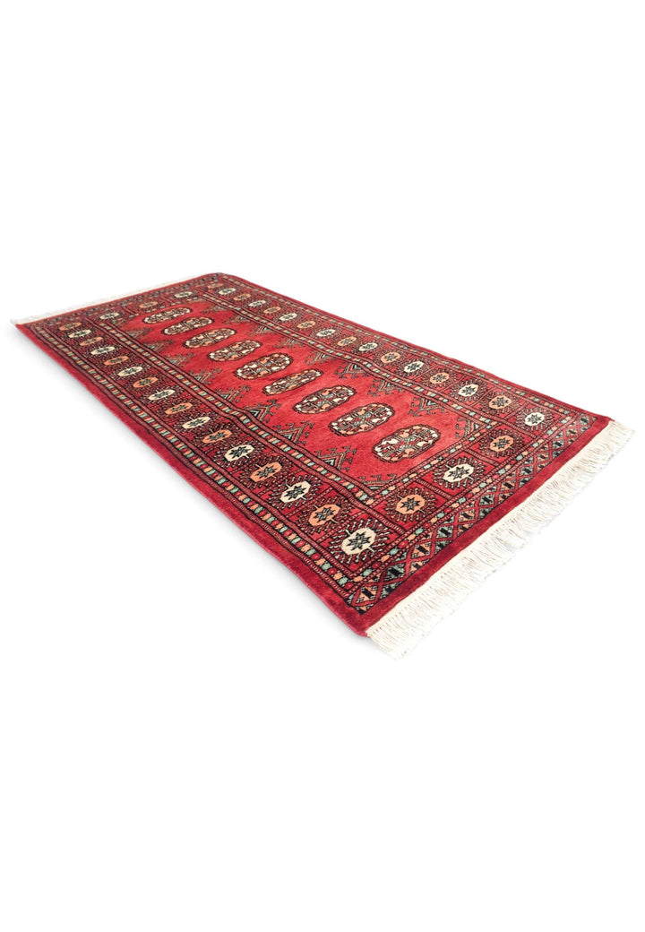 Ruby peach Bokhara wool rug 70×139cm, Pakistani craftsmanship