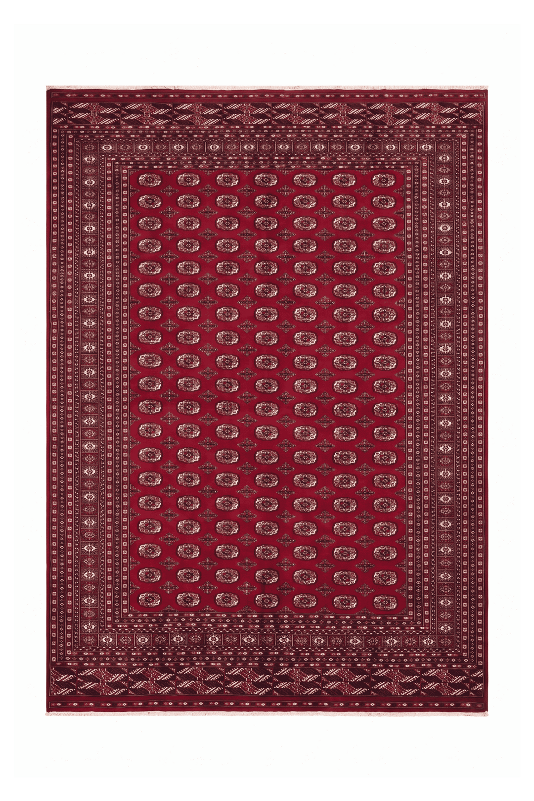 Ruby red Turkmen gül Bokhara hand-knotted wool rug, 305×243cm, 4.5 tatami