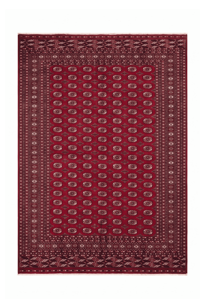 Ruby red Turkmen gül Bokhara hand-knotted wool rug, 305×243cm, 4.5 tatami