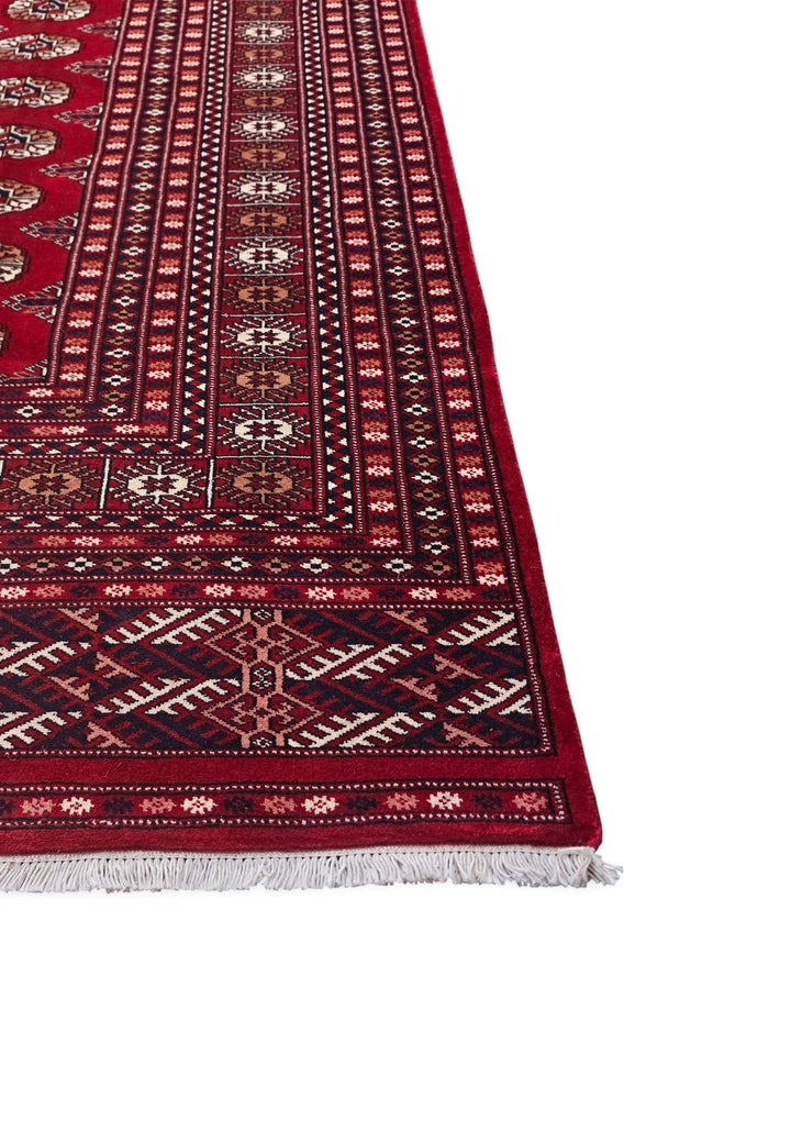 One-of-a-kind ruby red Pakistani Bokhara wool rug, 305×243cm