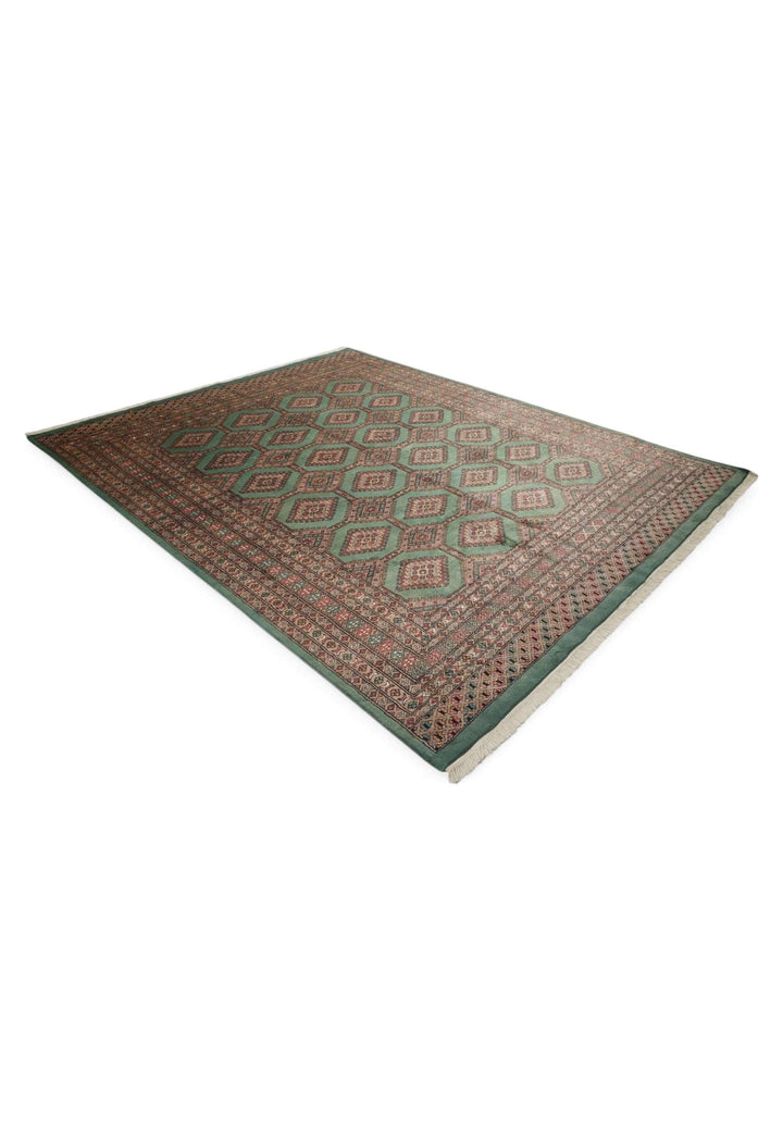 Sage green and taupe lattice rug for a living room, about 3 tatami